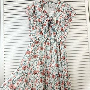NWT Hayden Floral Ruffle Tie Collar Mini Dress